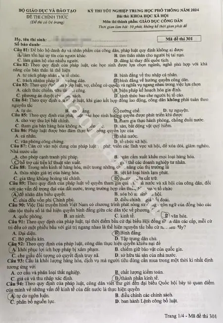 Bộ đề thi THPT Quốc Gia môn GDCD 1 Bộ đề thi THPT Quốc Gia môn GDCD 1