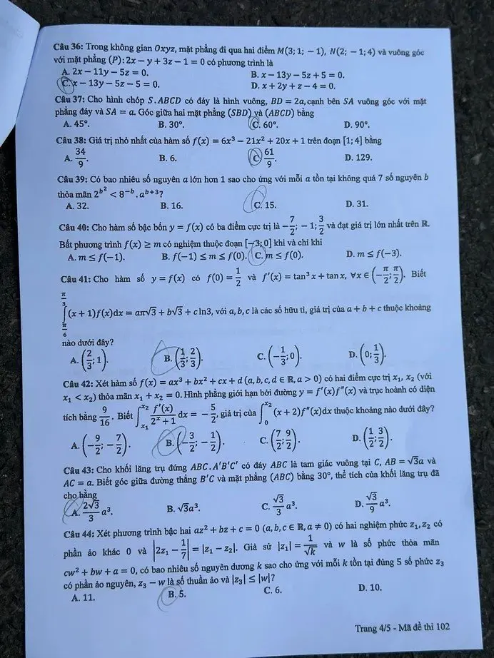 Đề thi THPT Quốc gia môn Toán năm 2024 mã đề 102 1