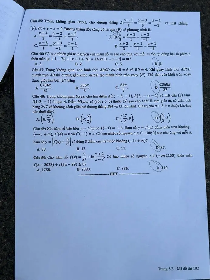Đề thi THPT Quốc gia môn Toán năm 2024 mã đề 102 5 Đề thi THPT Quốc gia môn Toán năm 2024 mã đề 102 5