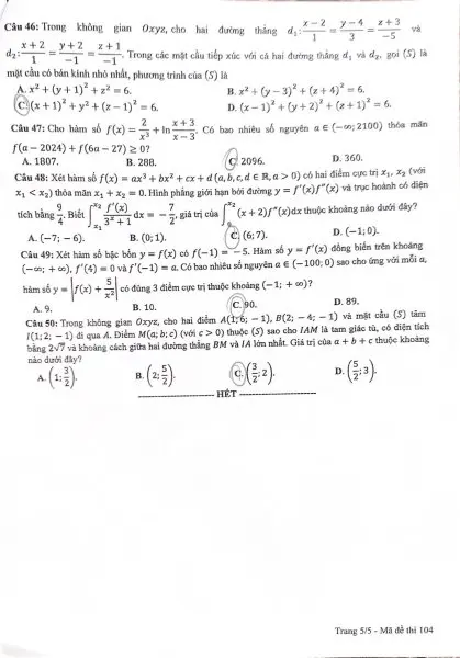 Đề thi THPT Quốc gia môn Toán năm 2024 mã đề 104 5 Đề thi THPT Quốc gia môn Toán năm 2024 mã đề 104 5
