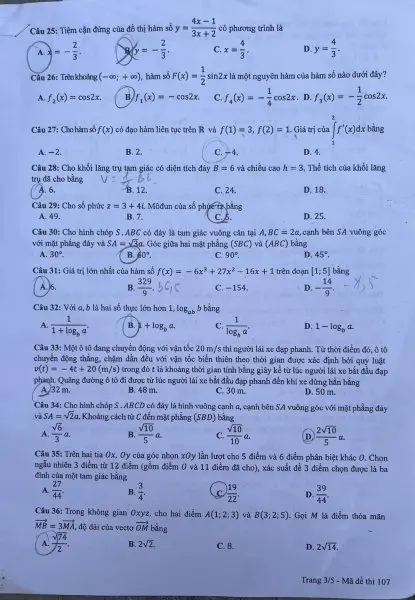 Đề thi THPT Quốc gia môn Toán năm 2024 mã đề 107 3 Đề thi THPT Quốc gia môn Toán năm 2024 mã đề 107 3