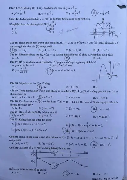 Đề thi THPT Quốc gia môn Toán năm 2024 mã đề 107 2 Đề thi THPT Quốc gia môn Toán năm 2024 mã đề 107 2