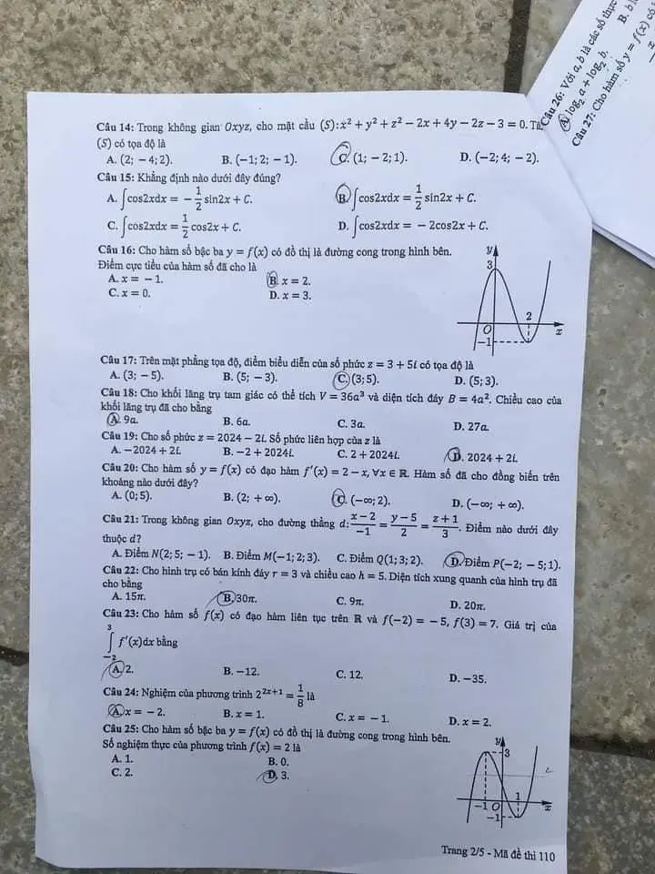 Đề thi THPT Quốc gia môn Toán năm 2024 mã đề 110 2