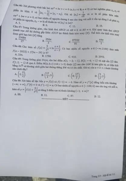 Đề thi THPT Quốc gia môn Toán năm 2024 mã đề 111 5 Đề thi THPT Quốc gia môn Toán năm 2024 mã đề 111 5