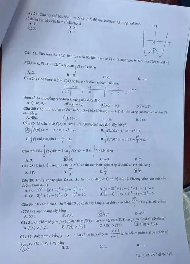 Đề thi THPT Quốc gia môn Toán năm 2024 mã đề 115 3 Đề thi THPT Quốc gia môn Toán năm 2024 mã đề 115 3