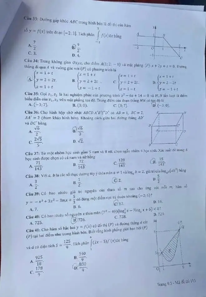 Đề thi THPT Quốc gia môn Toán năm 2024 mã đề 115 4