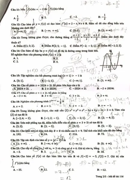 Đề thi THPT Quốc gia môn Toán năm 2024 mã đề 116 2 Đề thi THPT Quốc gia môn Toán năm 2024 mã đề 116 2