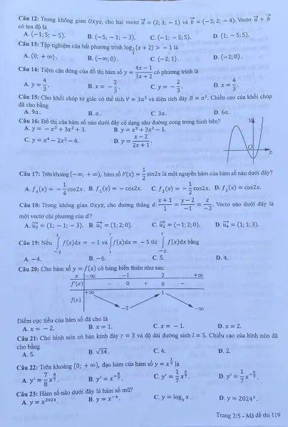 Đề thi THPT Quốc gia môn Toán năm 2024 mã đề 119 2 Đề thi THPT Quốc gia môn Toán năm 2024 mã đề 119 2