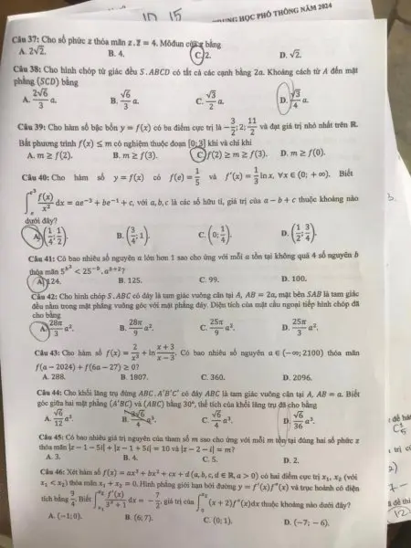 Đề thi THPT Quốc gia môn Toán năm 2024 mã đề 120 4