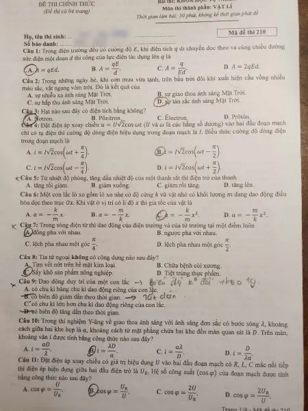 Đề thi THPT Quốc gia môn Vật lí năm 2024 mã đề 210 1