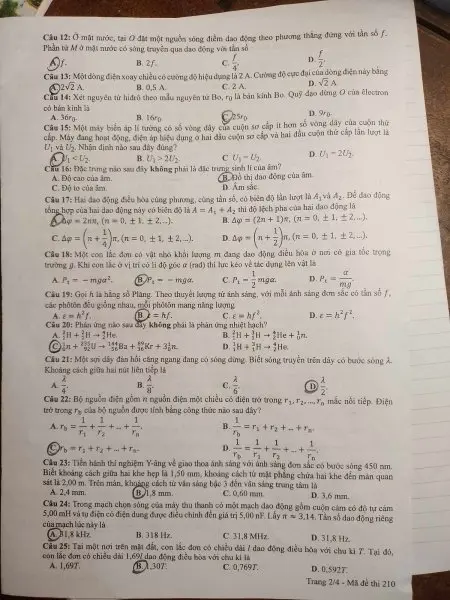 Đề thi THPT Quốc gia môn Vật lí năm 2024 mã đề 210 2 Đề thi THPT Quốc gia môn Vật lí năm 2024 mã đề 210 2