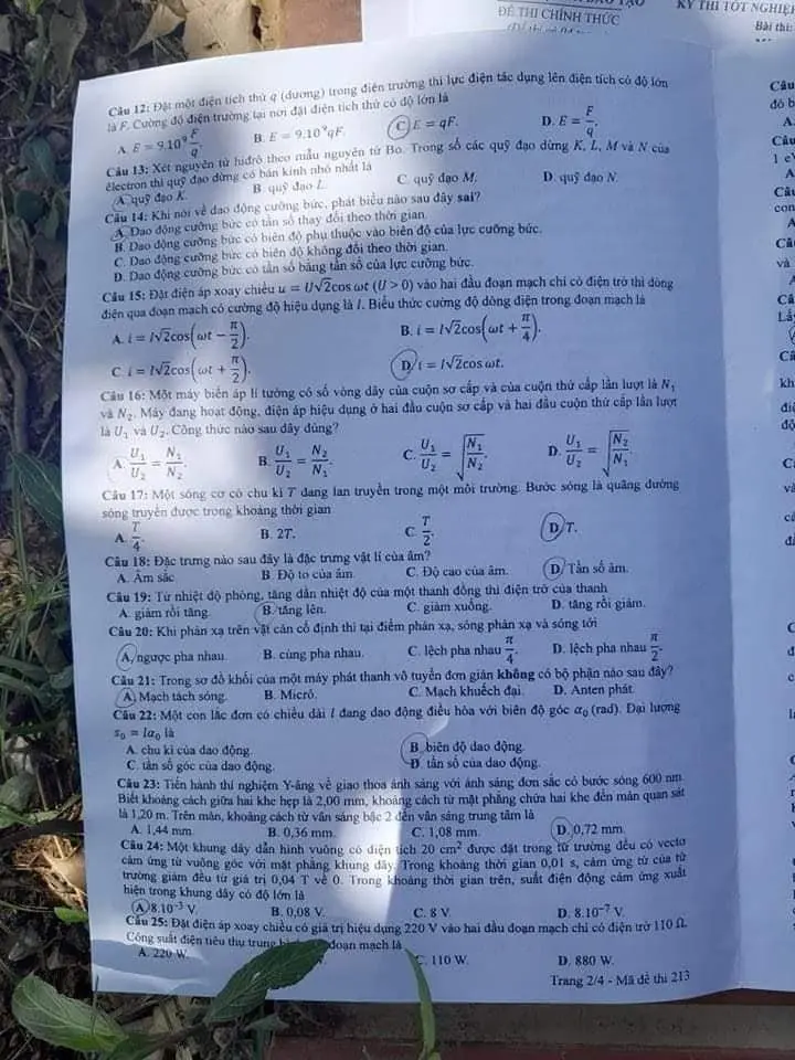 Đề thi THPT Quốc gia môn Vật lí năm 2024 mã đề 213 2 Đề thi THPT Quốc gia môn Vật lí năm 2024 mã đề 213 2