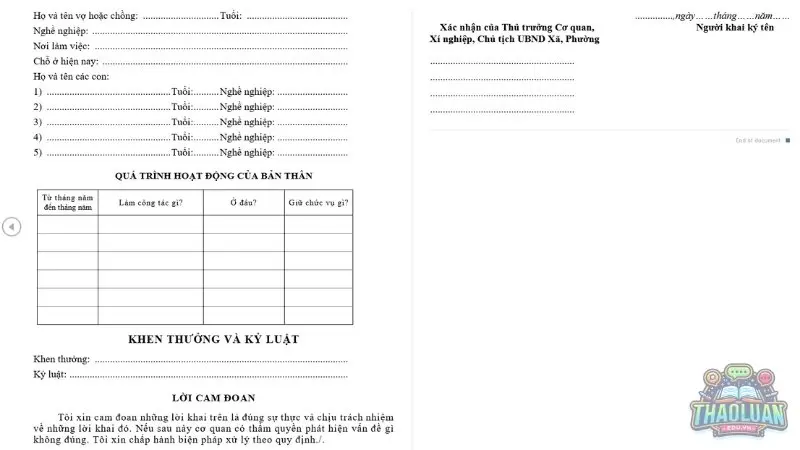 Hướng dẫn điền thông tin vào Sơ yếu lý lịch tự thuật