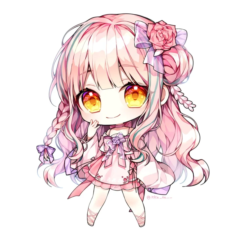 Anime chibi cute dễ thương với đôi mắt long lanh, biểu cảm đáng yêu