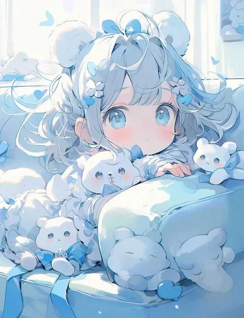 Avatar anime nữ màu xanh dương thể hiện sự dễ thương và cá tính