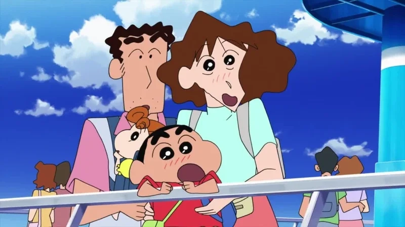 Hình nền gia đình shin cậu bé bút chì thể hiện tình cảm ấm áp